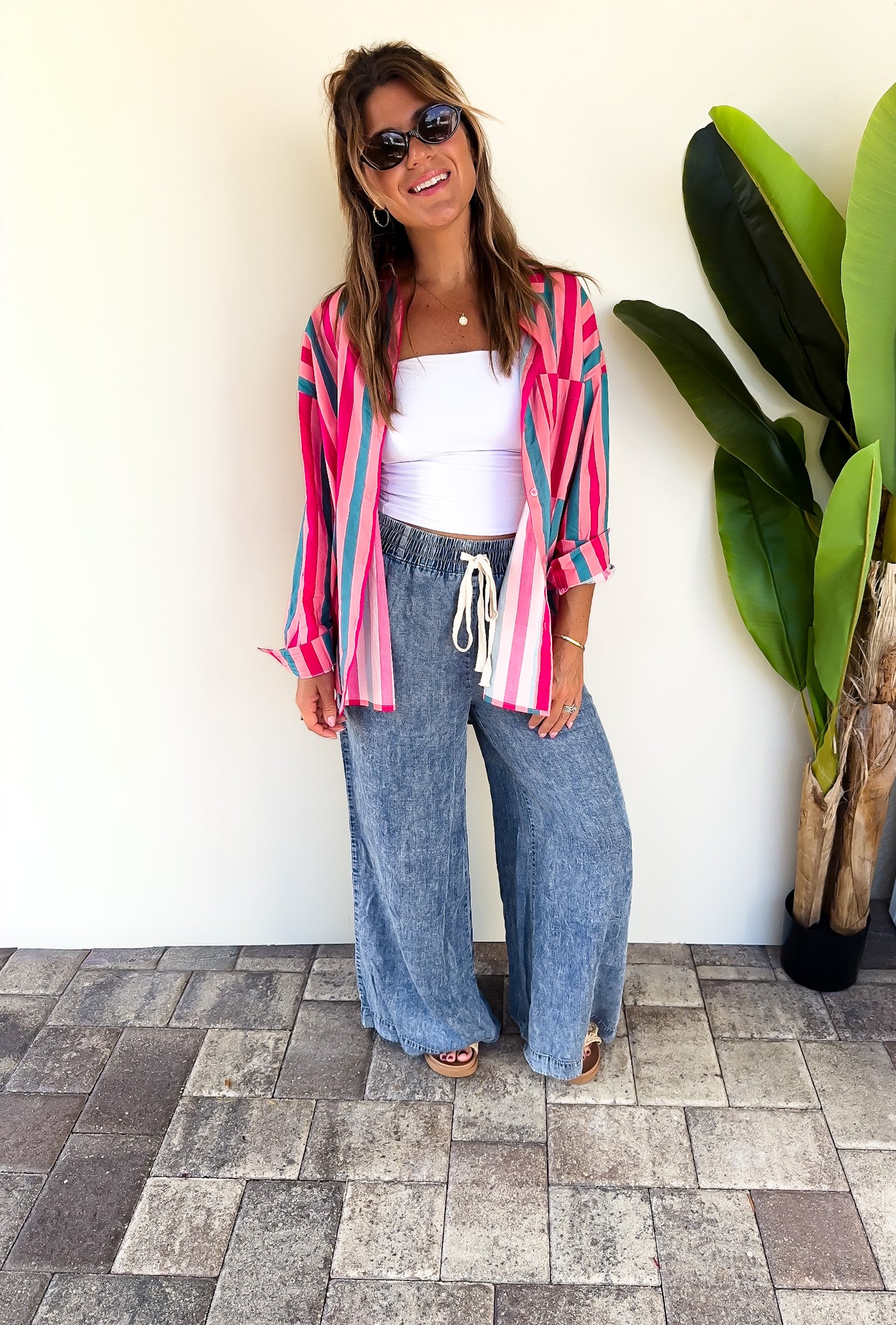 The Pink Palms Button Down