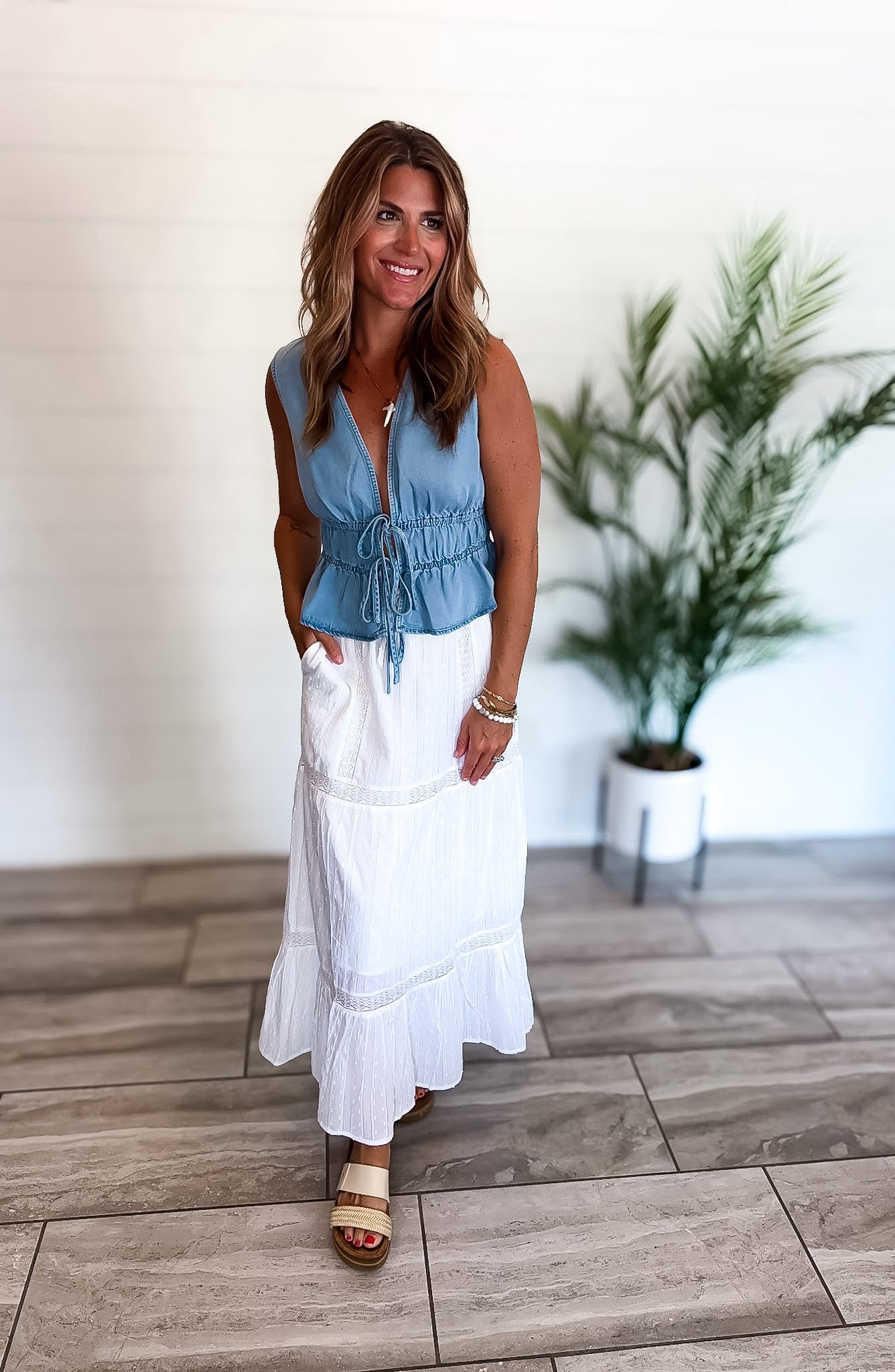 Denim Tie Vest