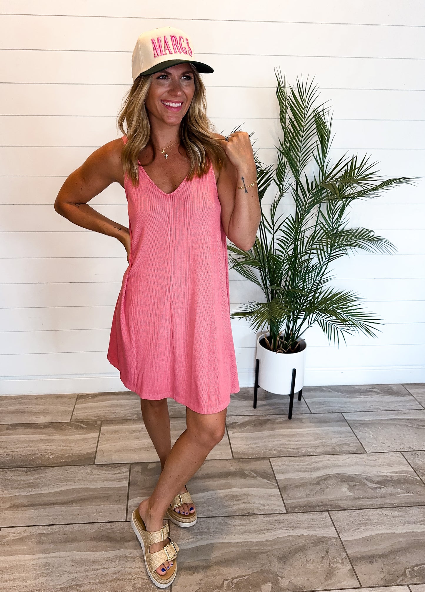 Ribbed V-Neck Knit Dress