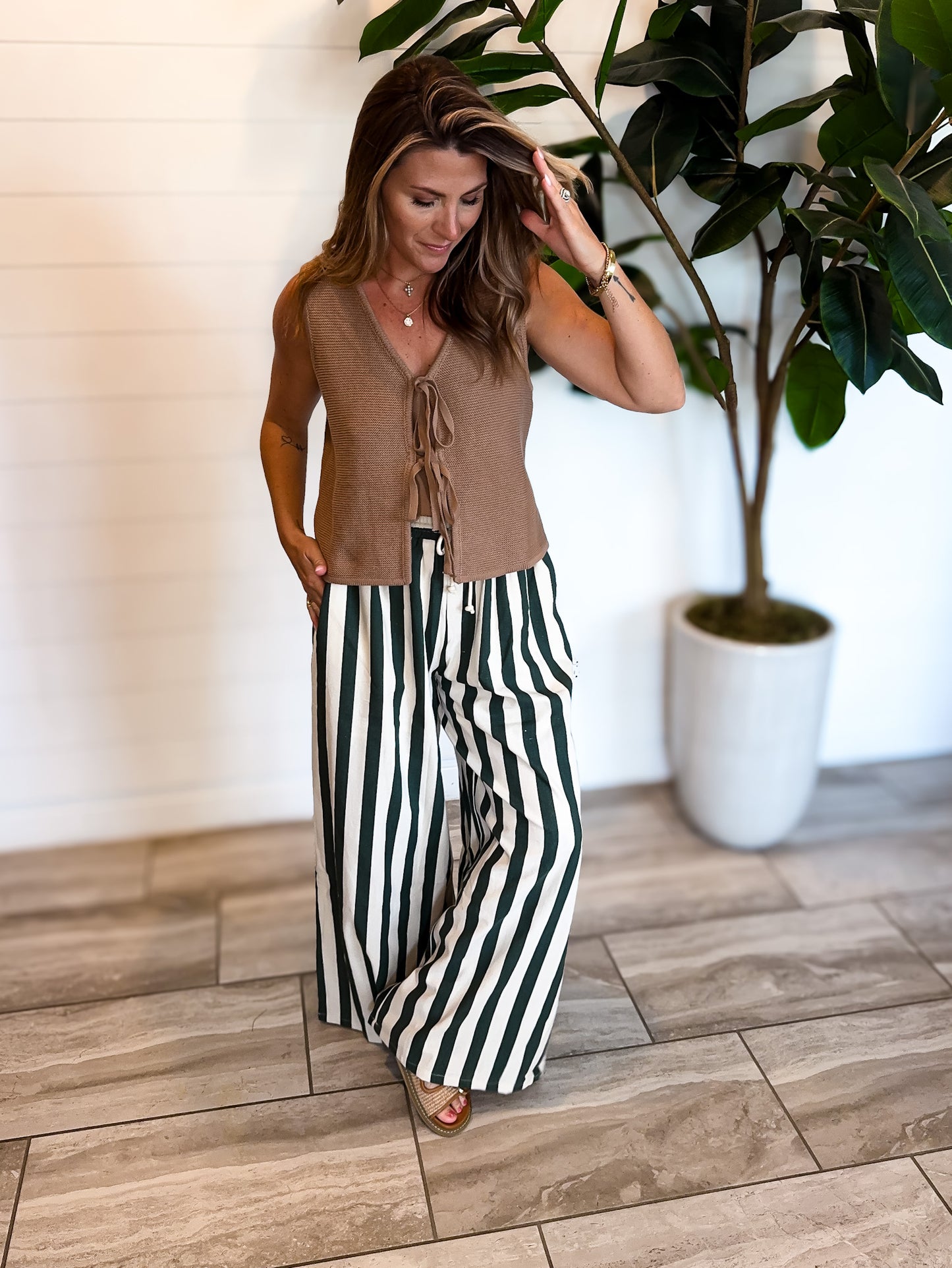 Stripe Linen Blend Wide-Leg Pant