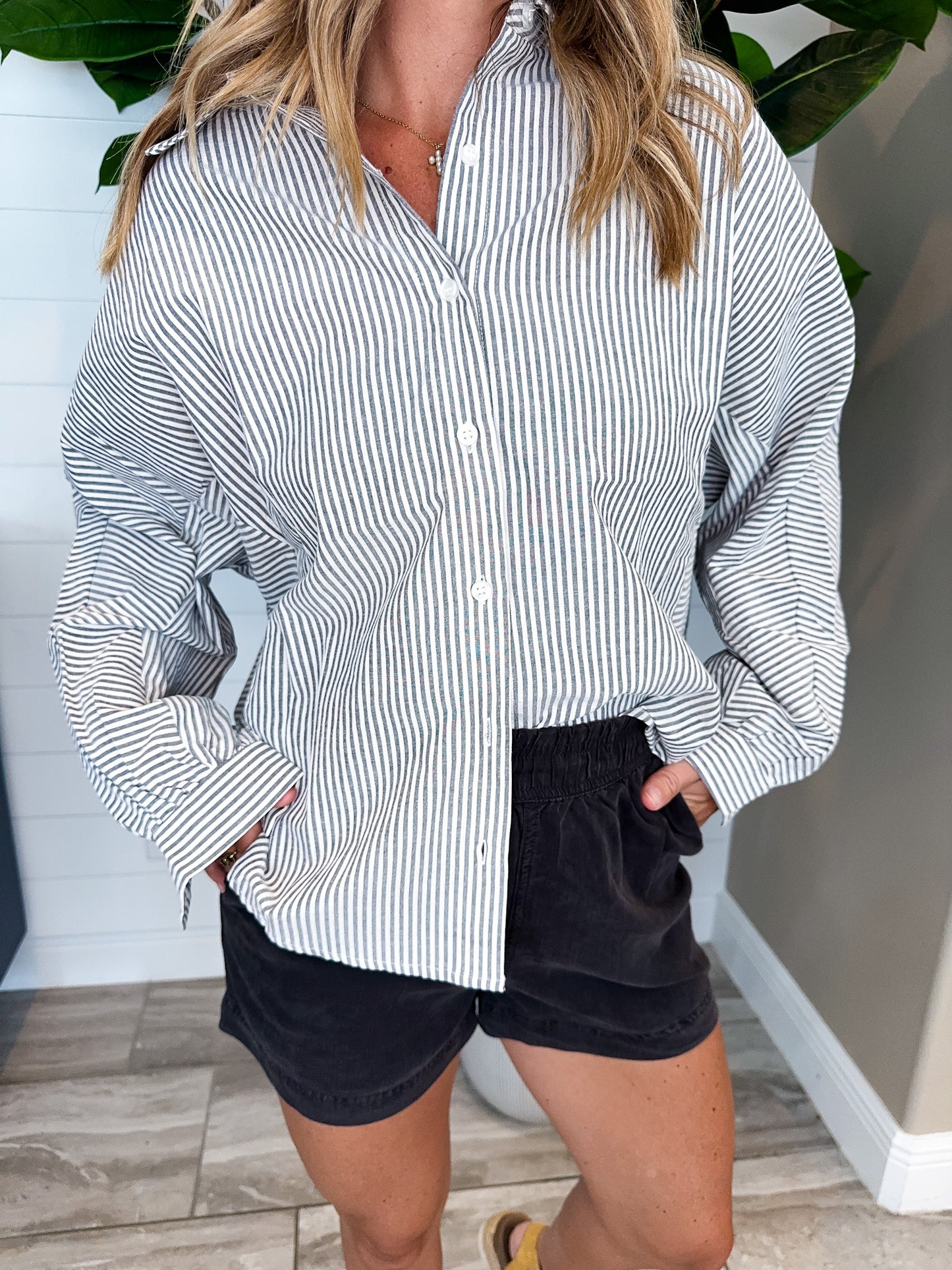 Grey Stripe Button Down
