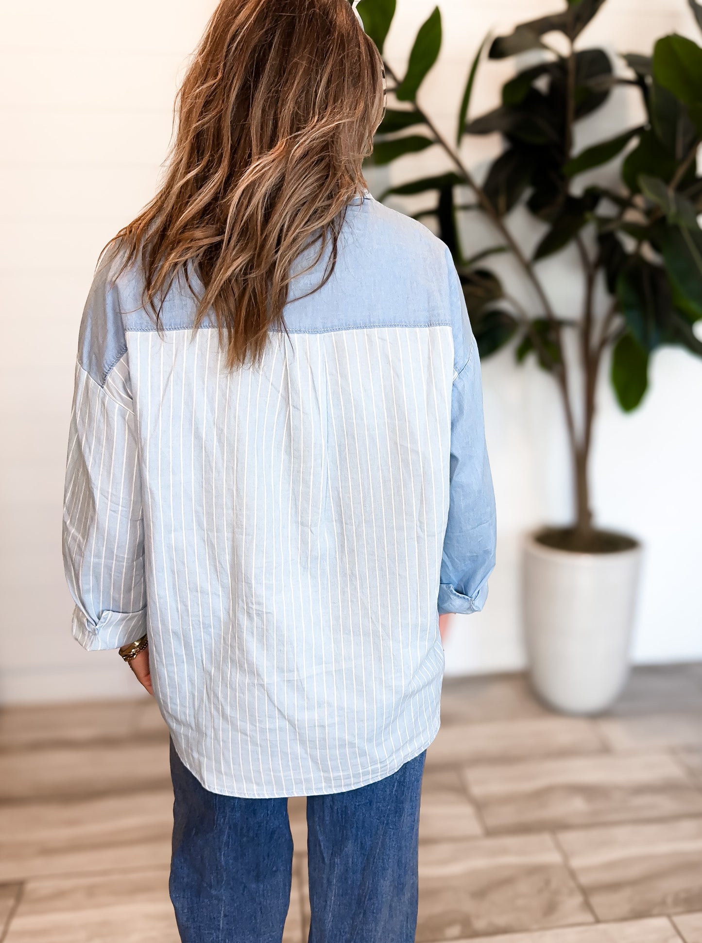 Contrast Stripe Button Down Shirt