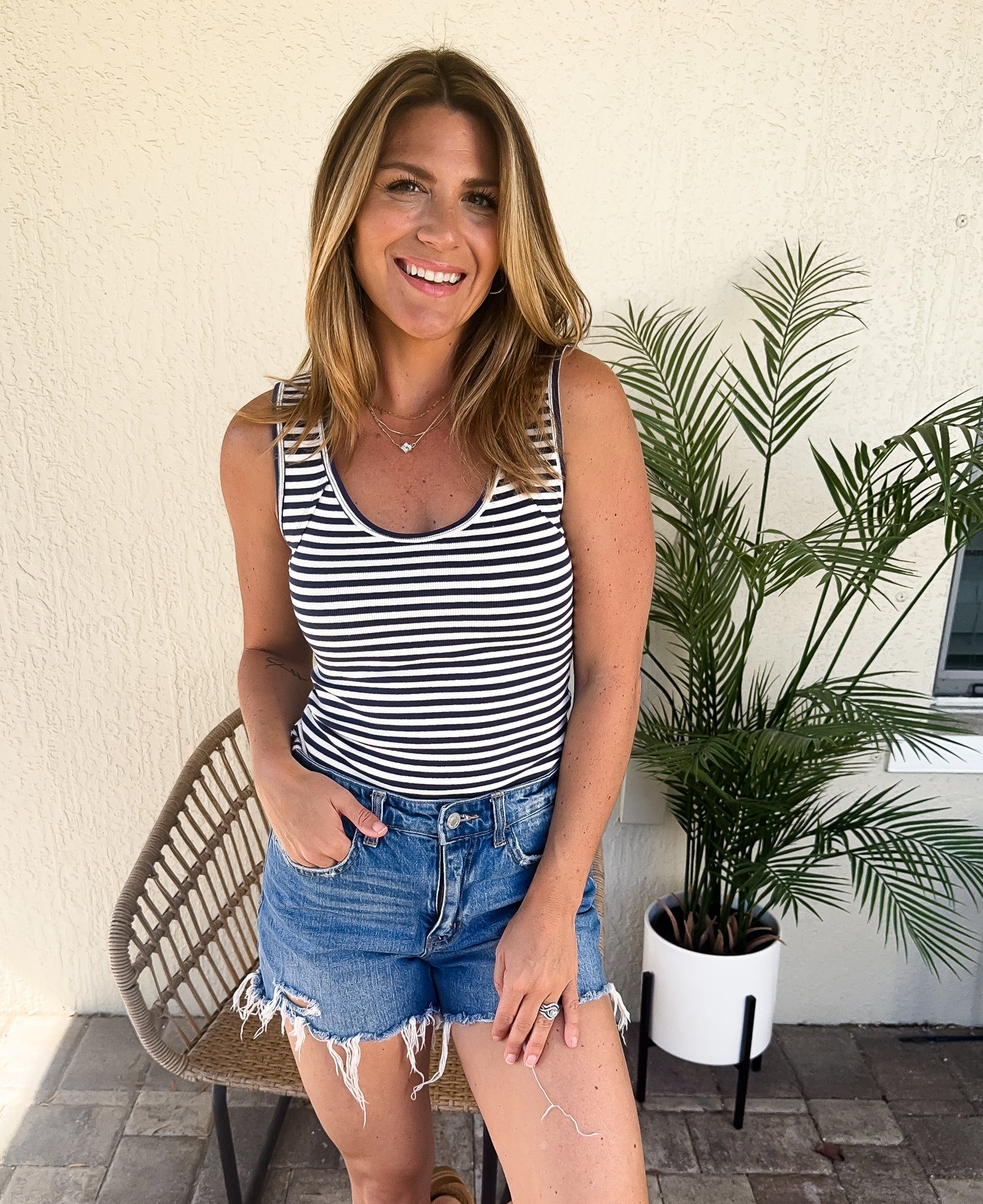 Striped Ribbed Cotton Tank