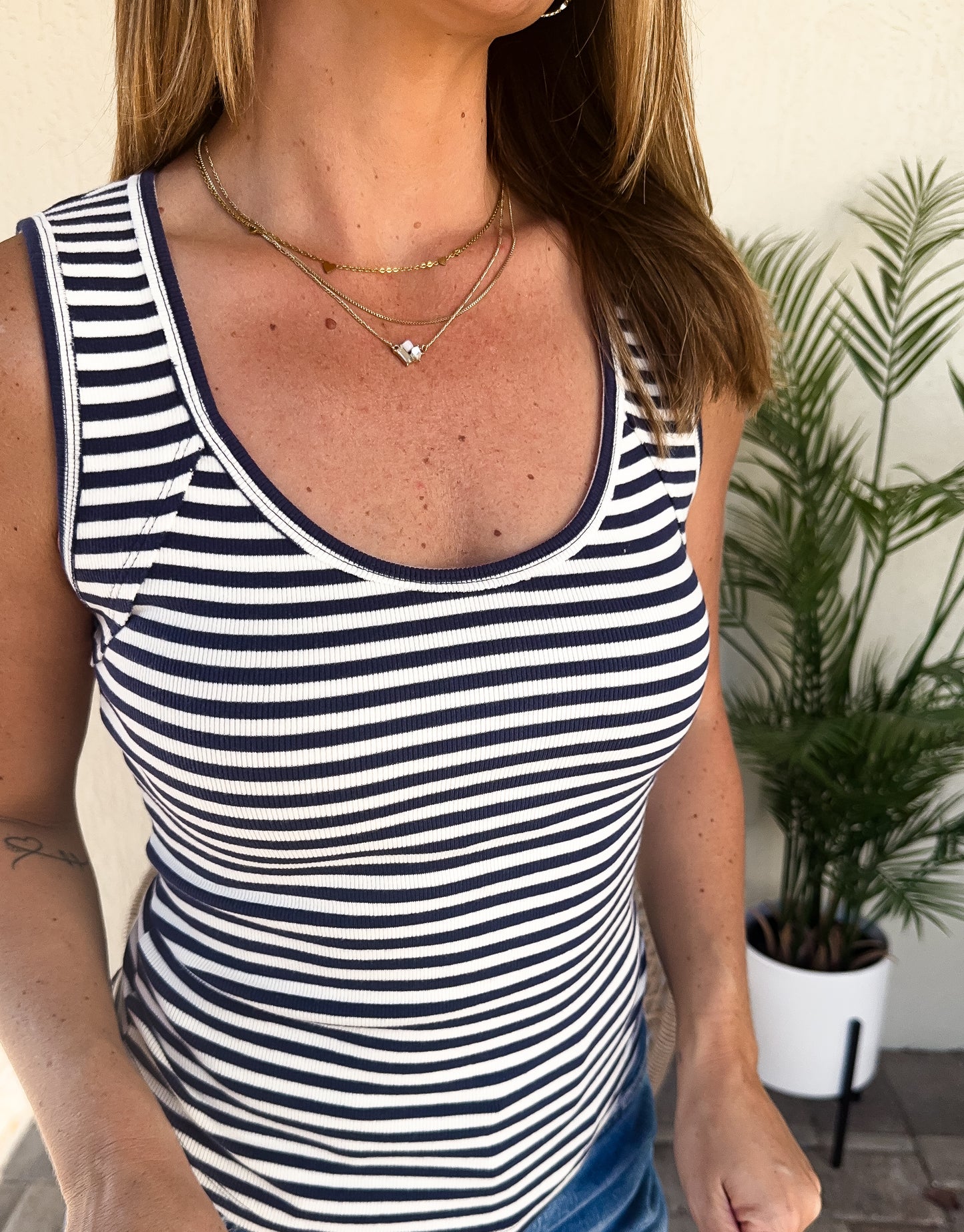 Striped Ribbed Cotton Tank