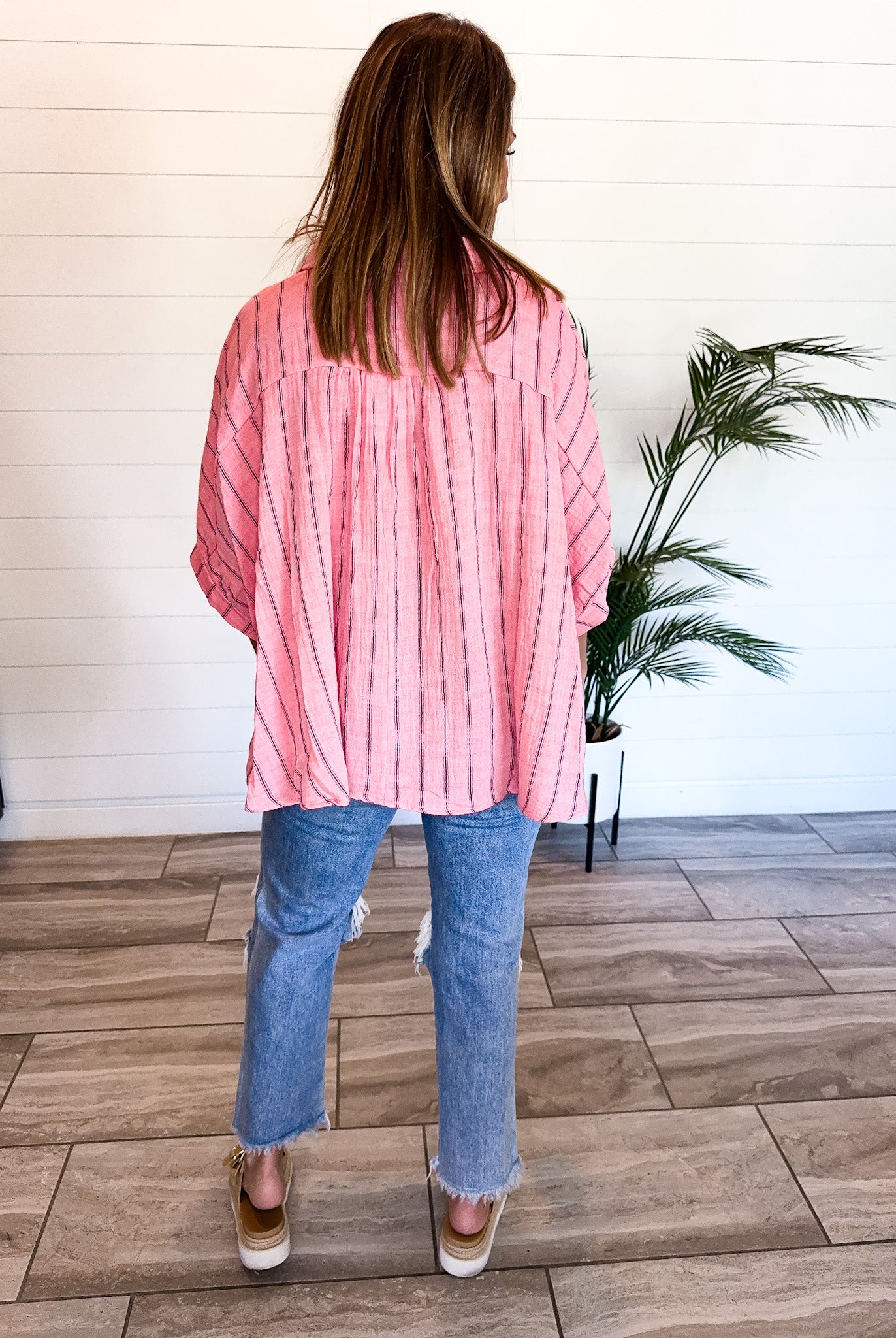 Oversized Drop Shoulder Striped Blouse
