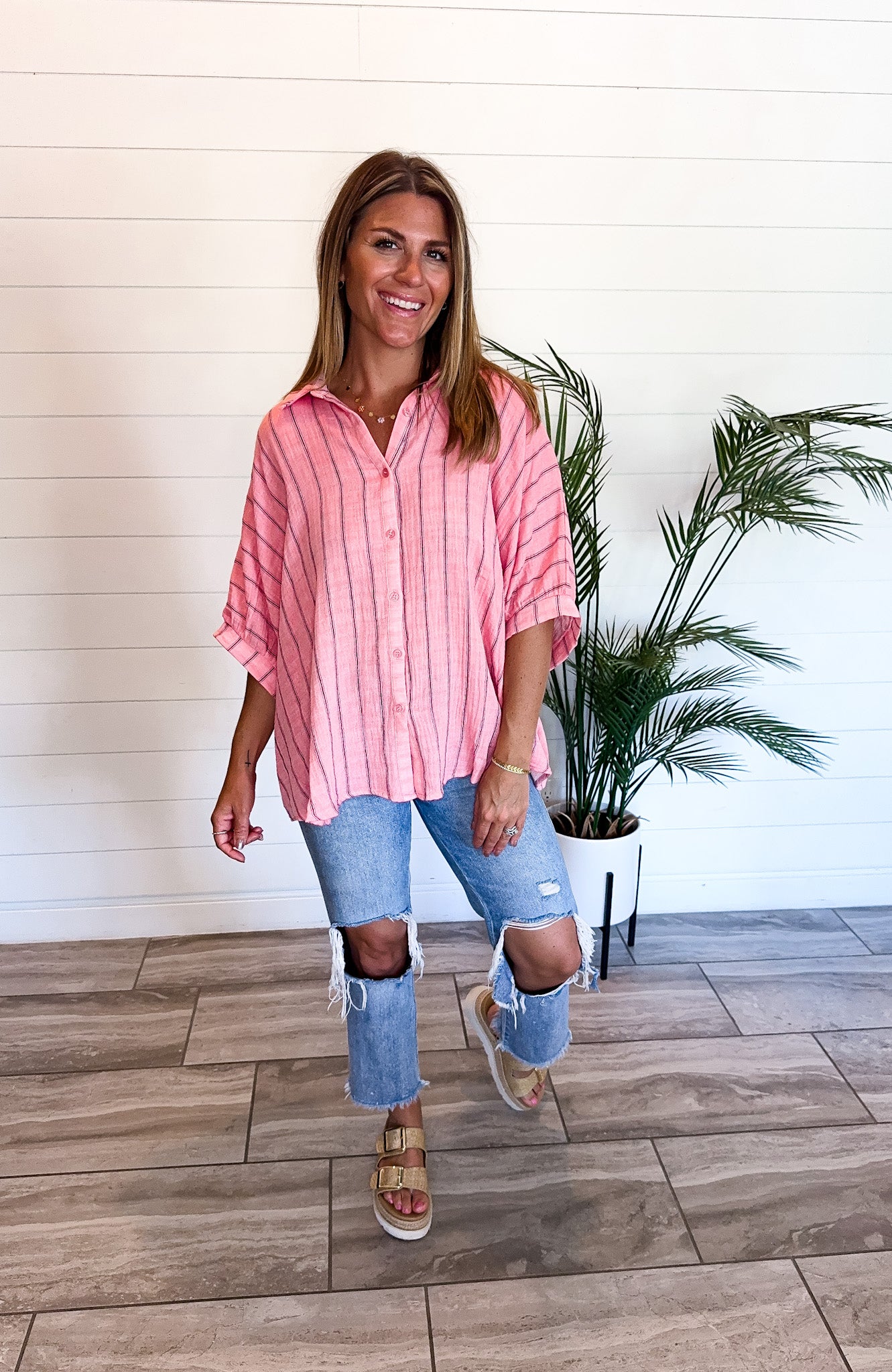 Oversized Drop Shoulder Striped Blouse