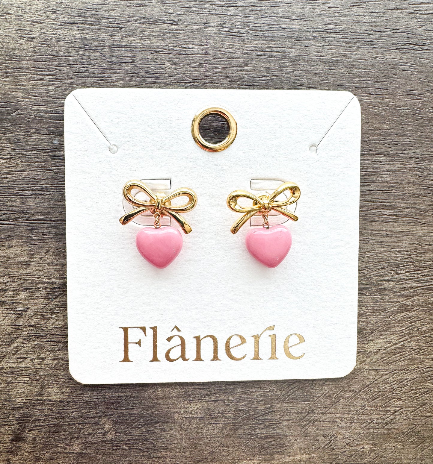 Dainty Bow Pink Heart Earrings