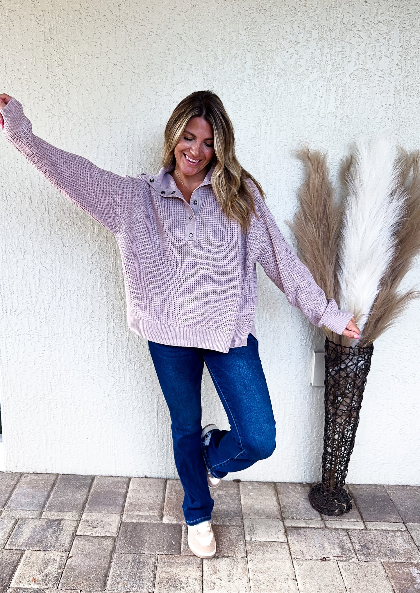 waffle knit half button