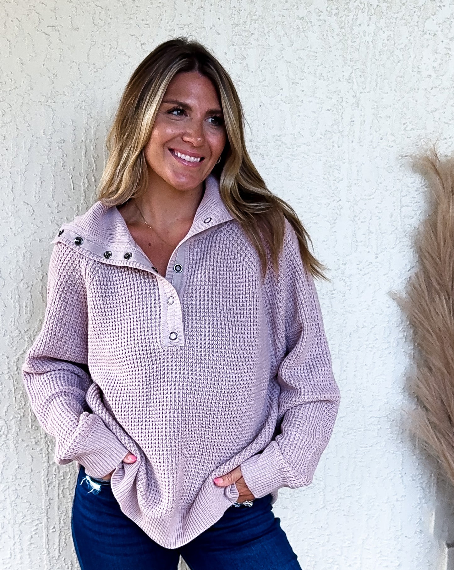waffle knit half button