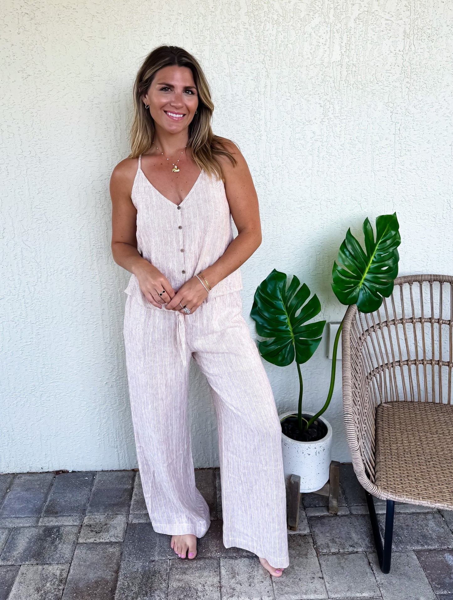 Striped Linen Wide leg pant