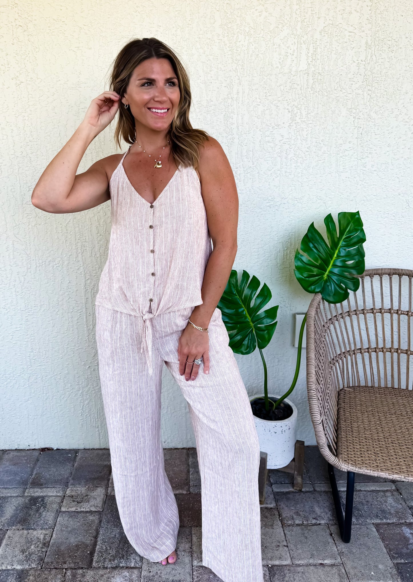 Striped Linen Wide leg pant