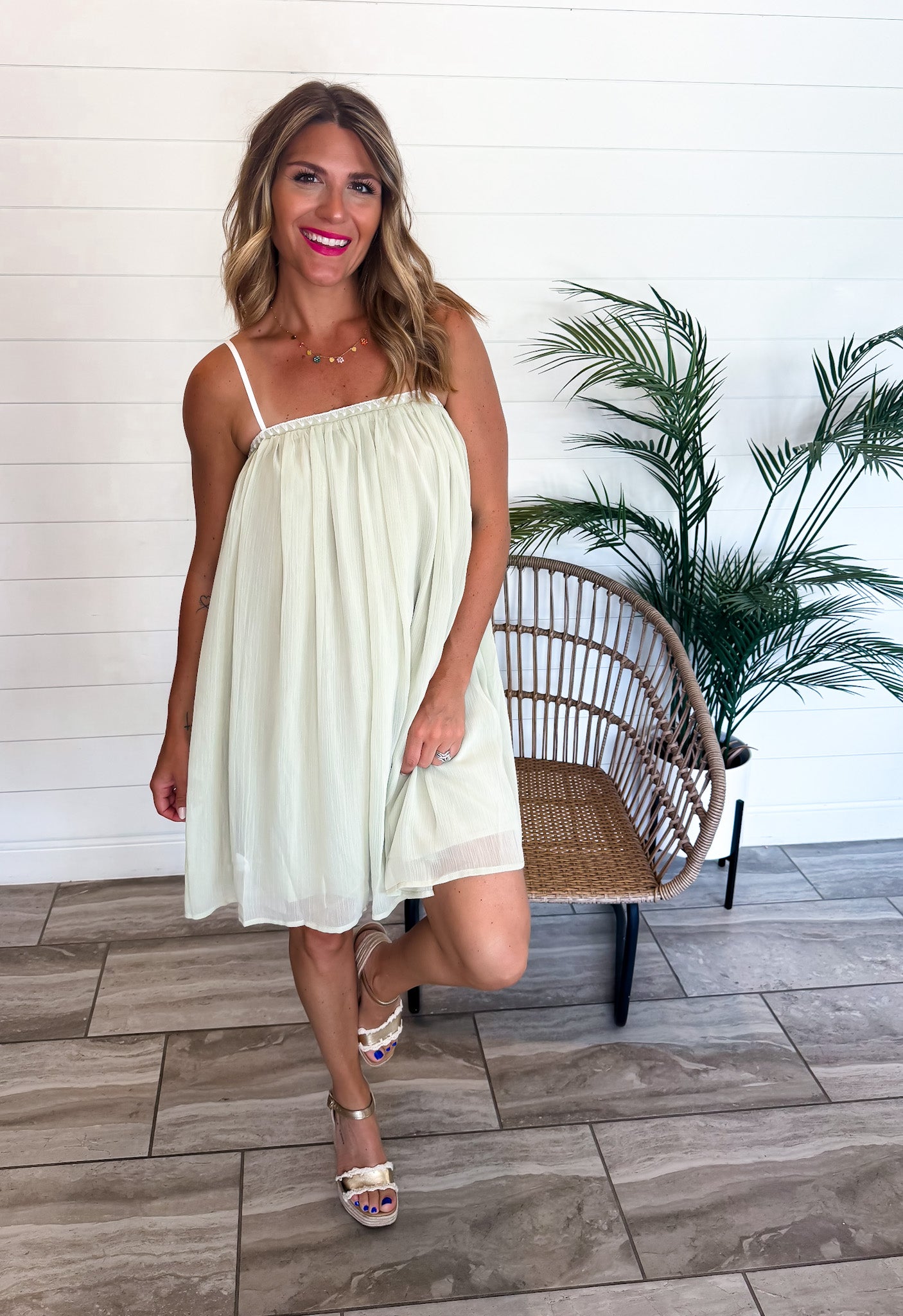 Embroidery Cami Mini Dress