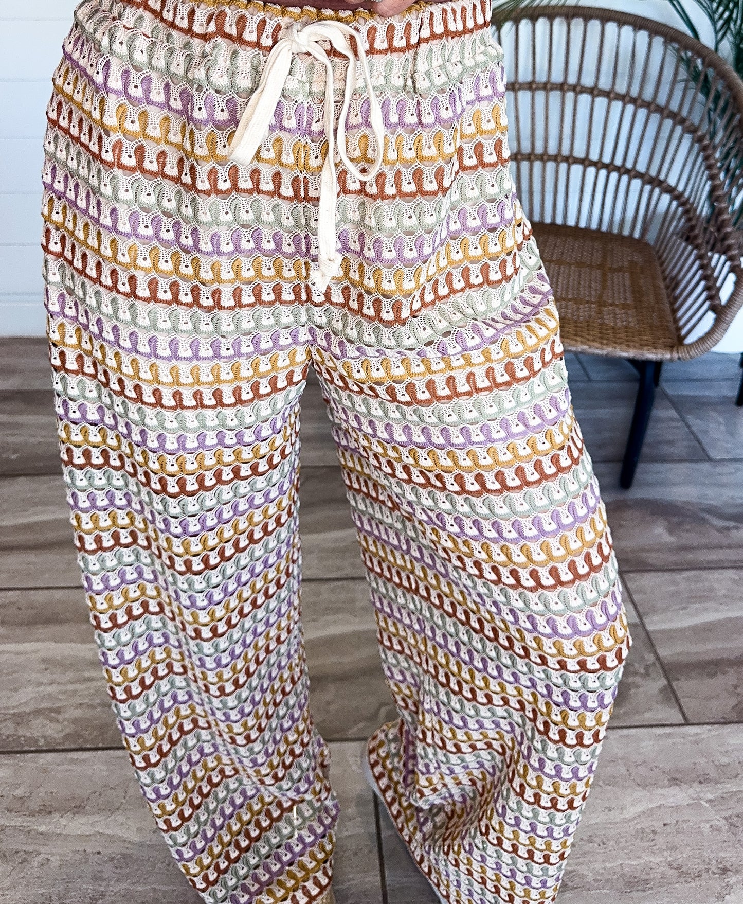 Abstract Crochet Wide-Leg Knit Pants