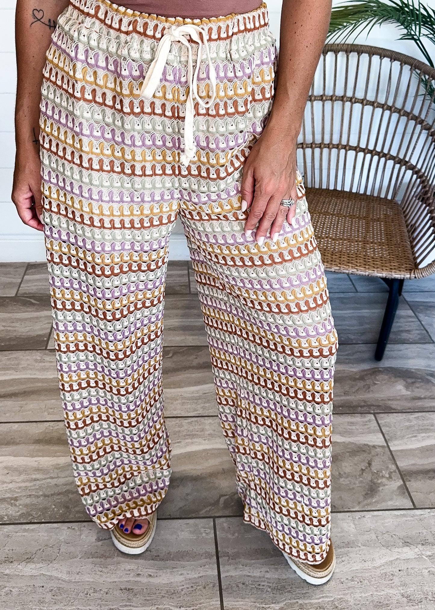Abstract Crochet Wide-Leg Knit Pants
