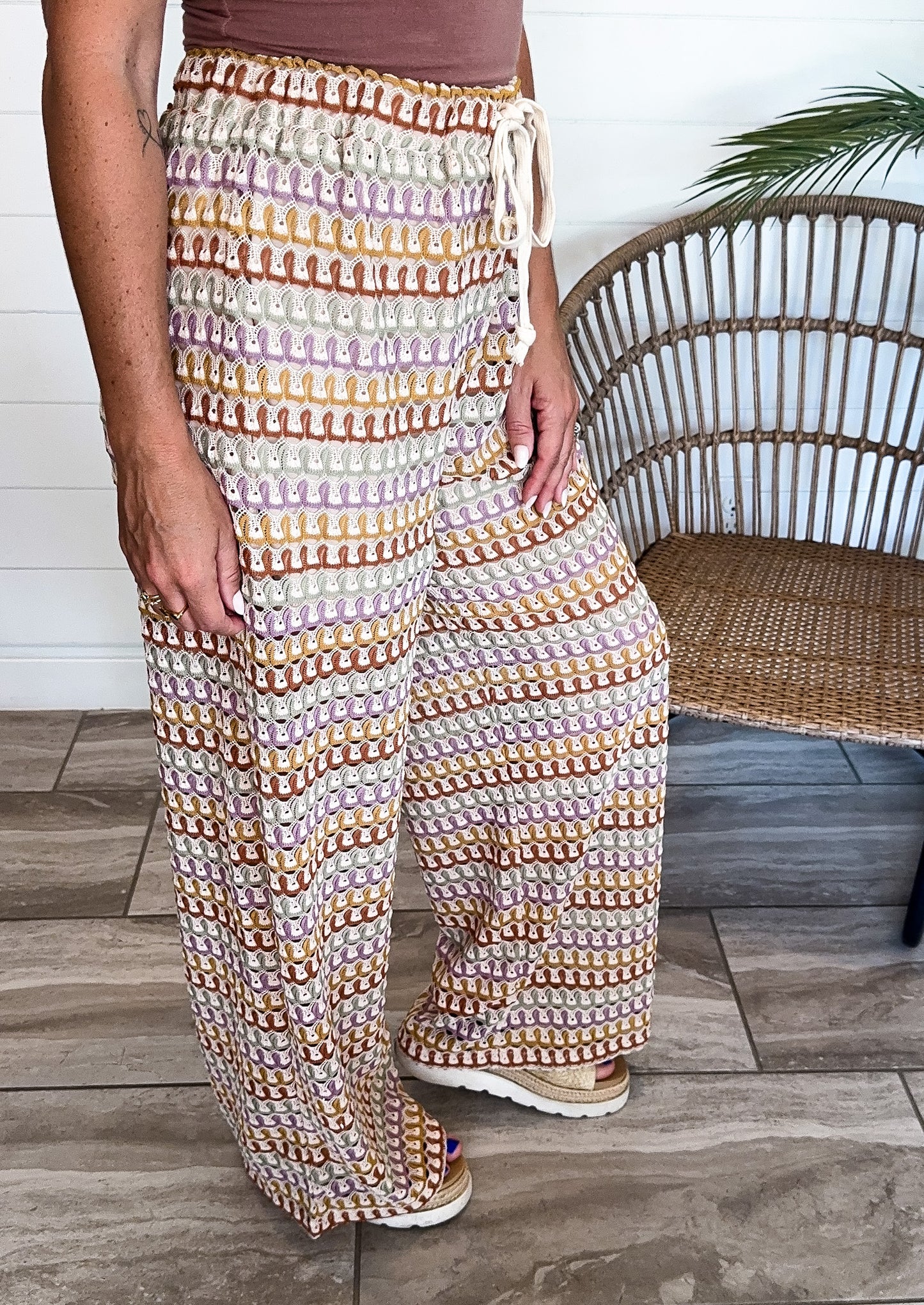 Abstract Crochet Wide-Leg Knit Pants