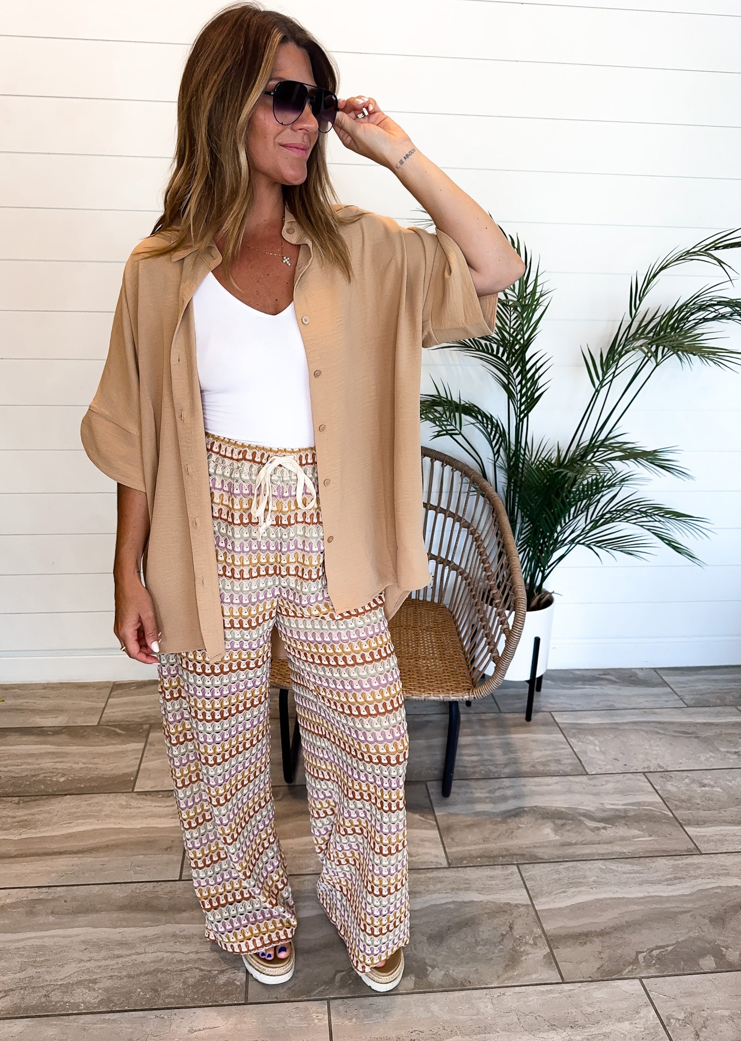 Abstract Crochet Wide-Leg Knit Pants