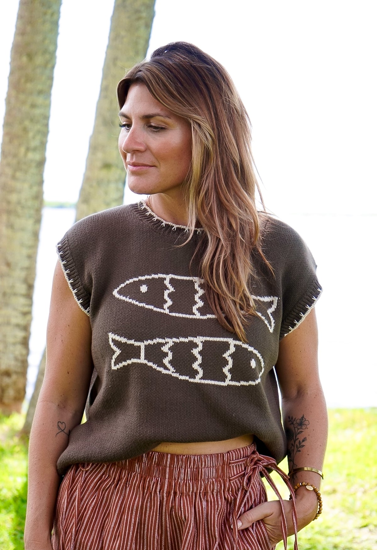 Coastal Catch Cap Sleeve Sweater