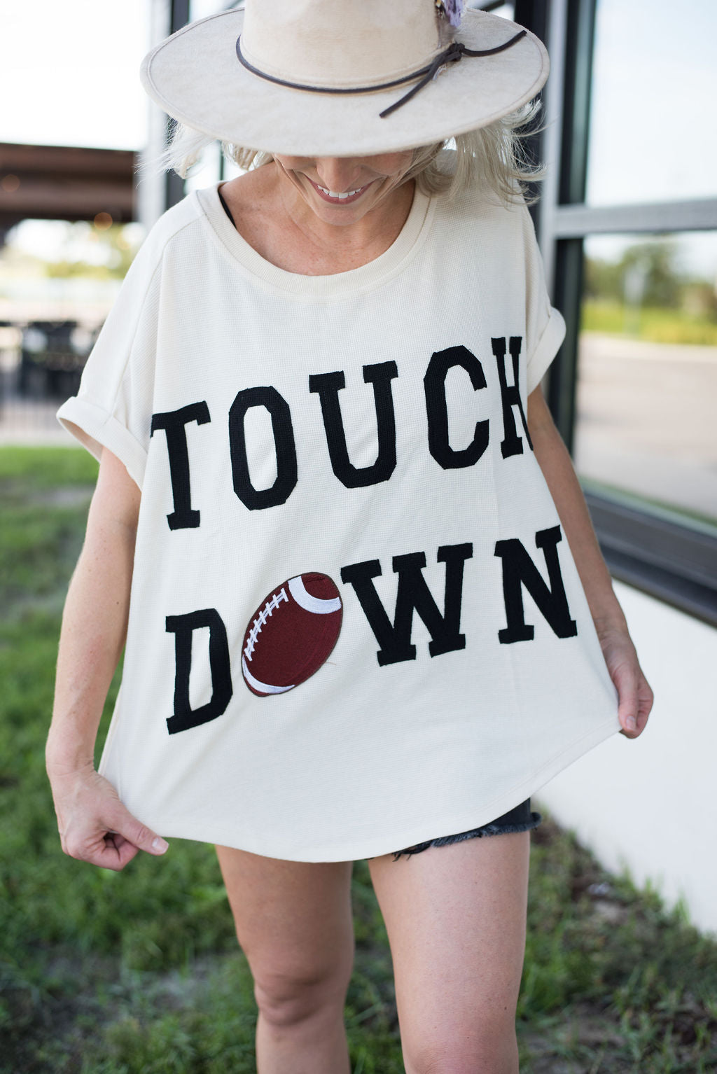 Touch Down Letter Patches Waffle Top