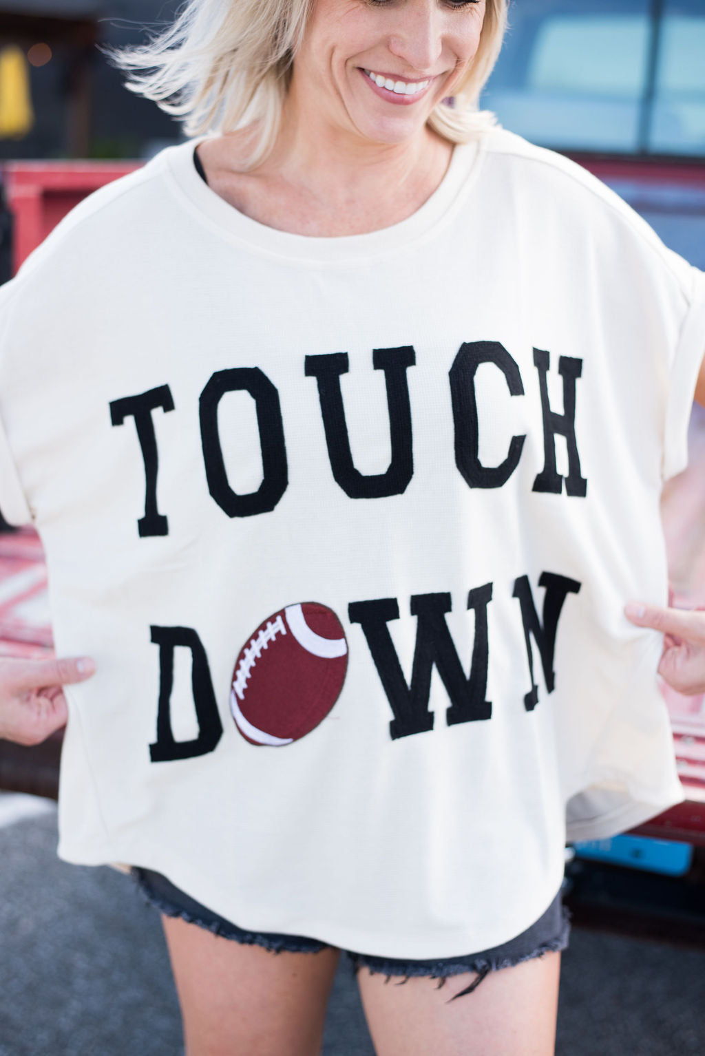 Touch Down Letter Patches Waffle Top
