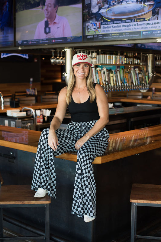 Checkerboard Knit Wide Leg Pant