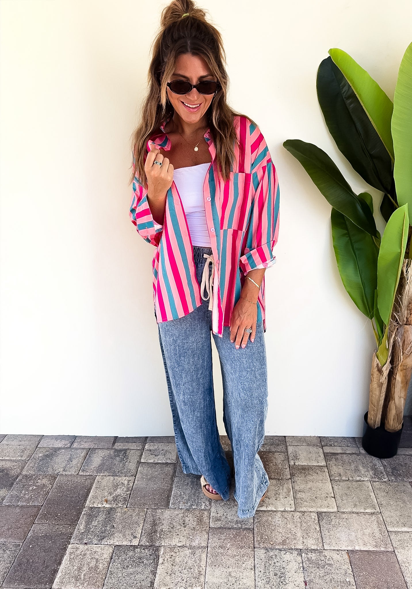 The Pink Palms Button Down