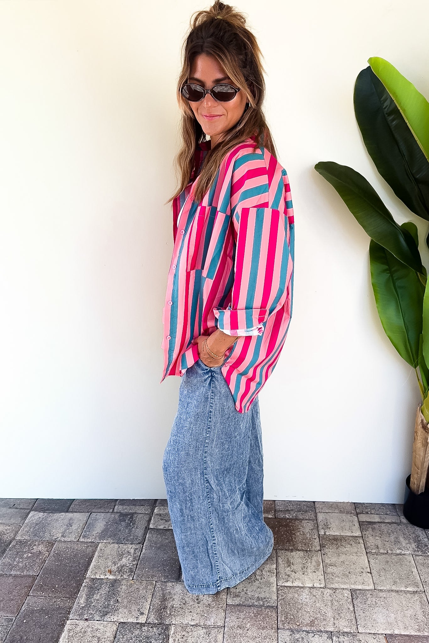 The Pink Palms Button Down