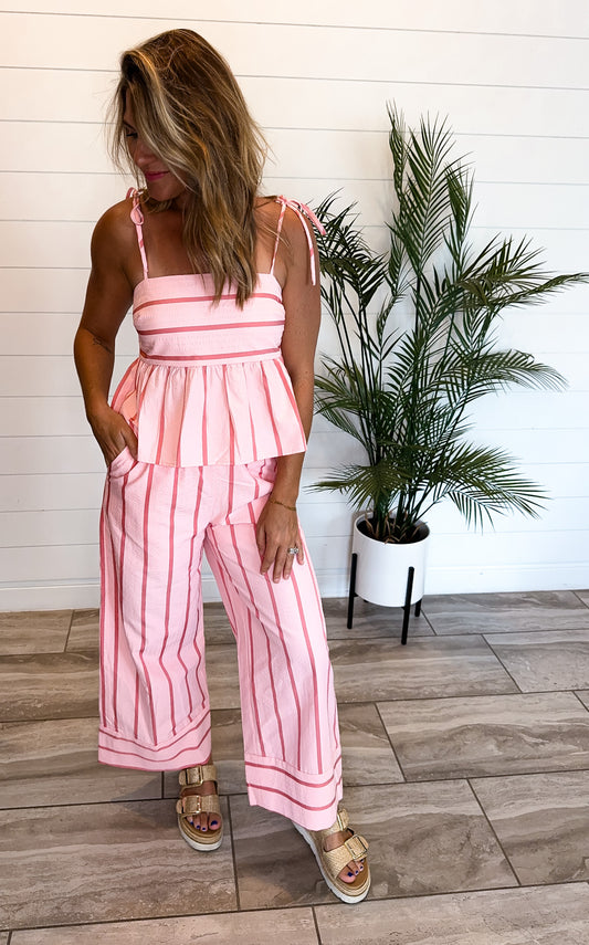 Striped Wide leg Midi Pants