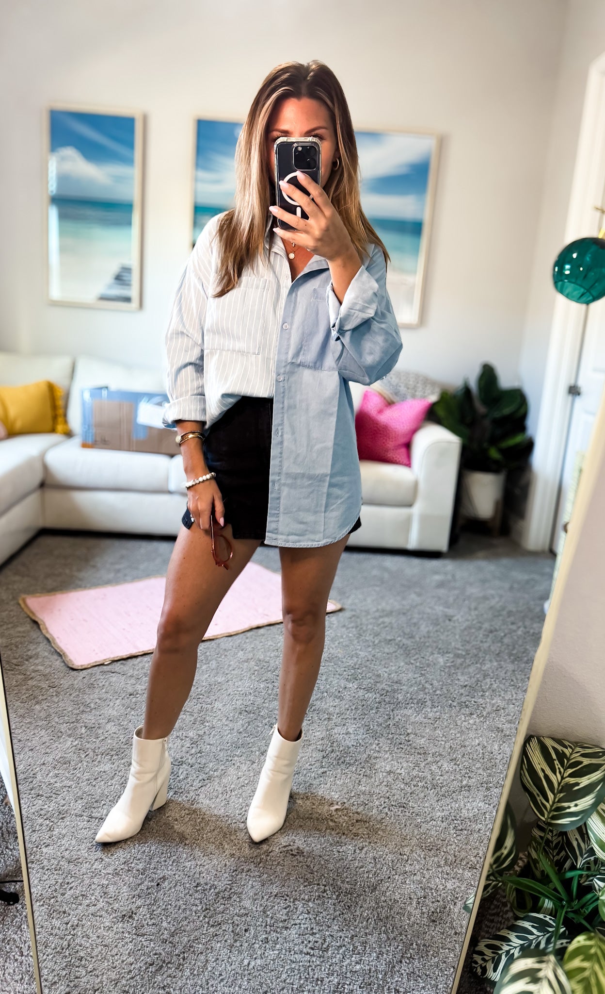 Contrast Stripe Button Down Shirt