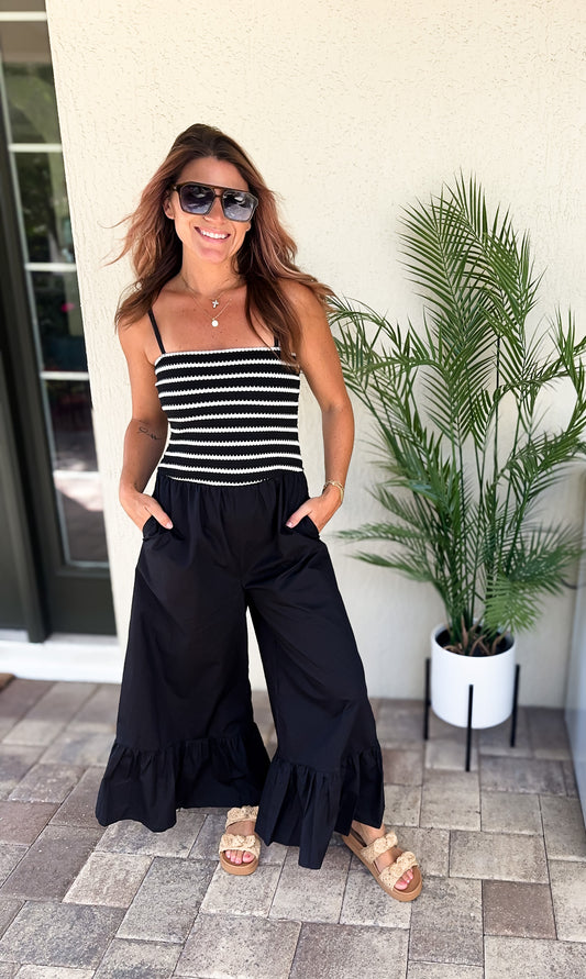 Crochet Knit Ruffle Jumpsuit
