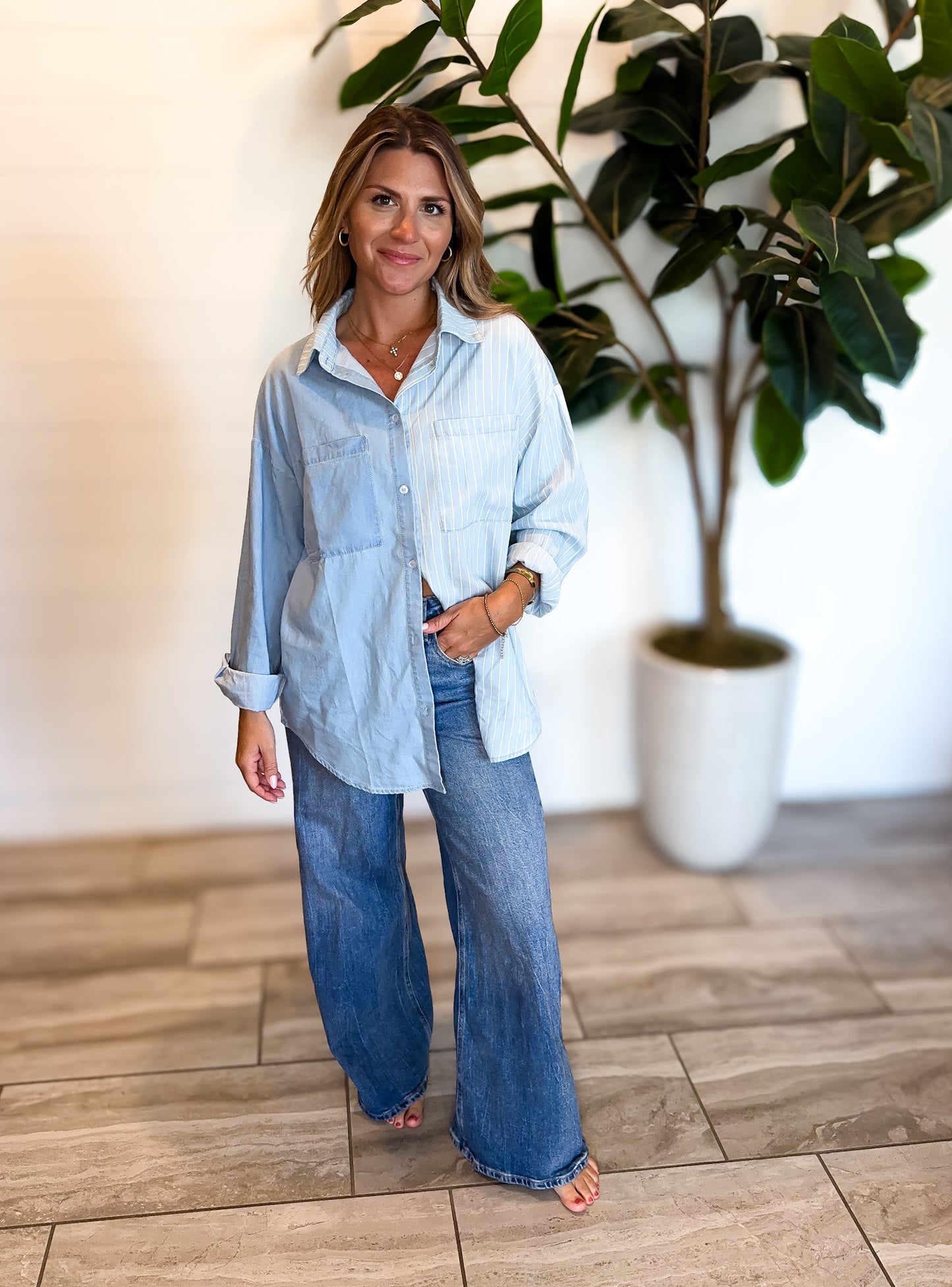 Contrast Stripe Button Down Shirt