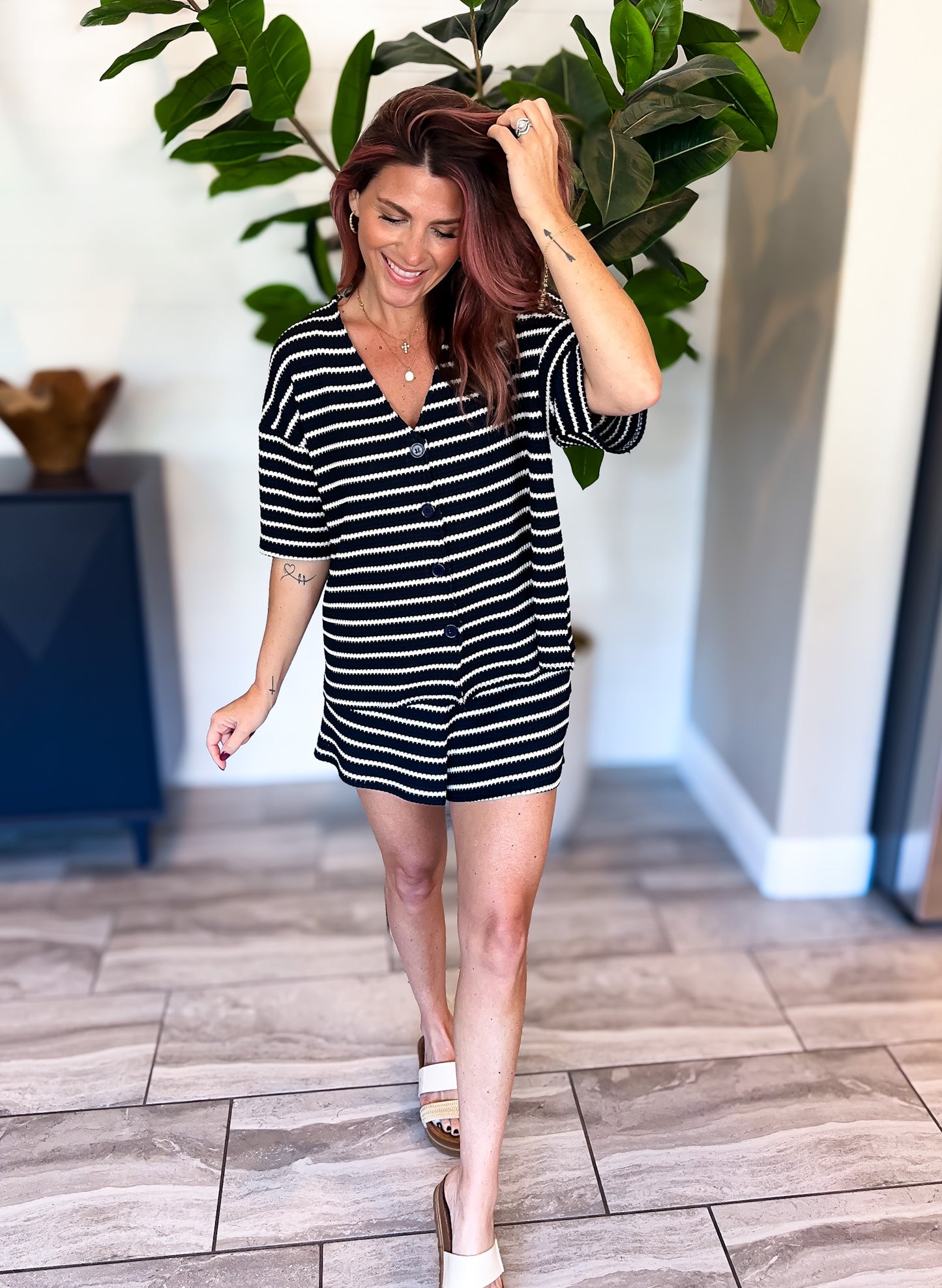 Striped Oversized Button Down Set