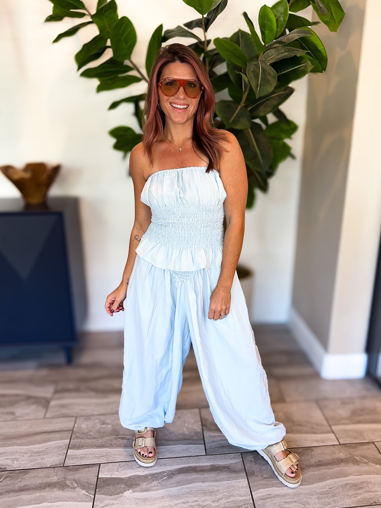 Smocked Wide Leg Pant Set