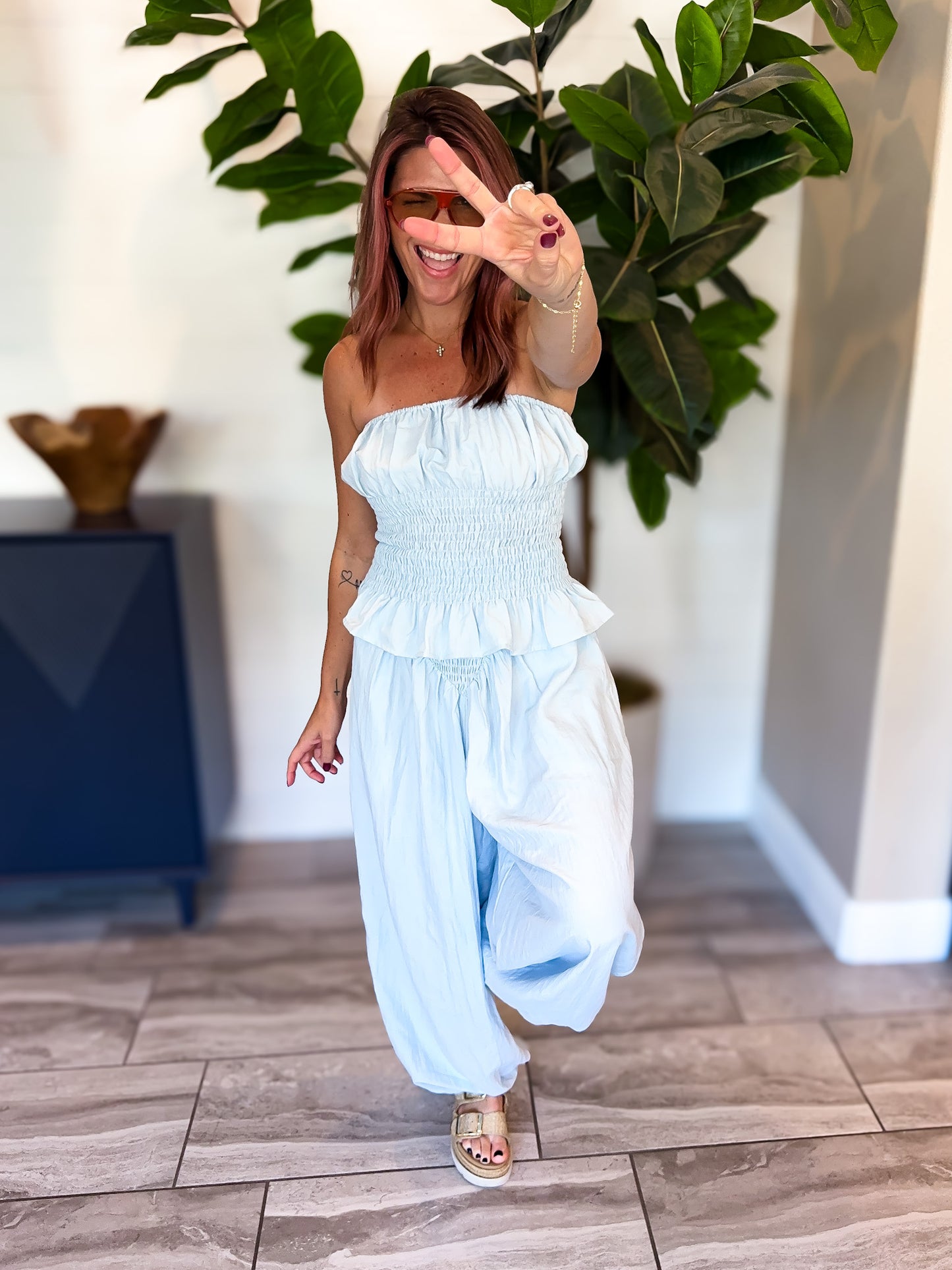 Smocked Wide Leg Pant Set