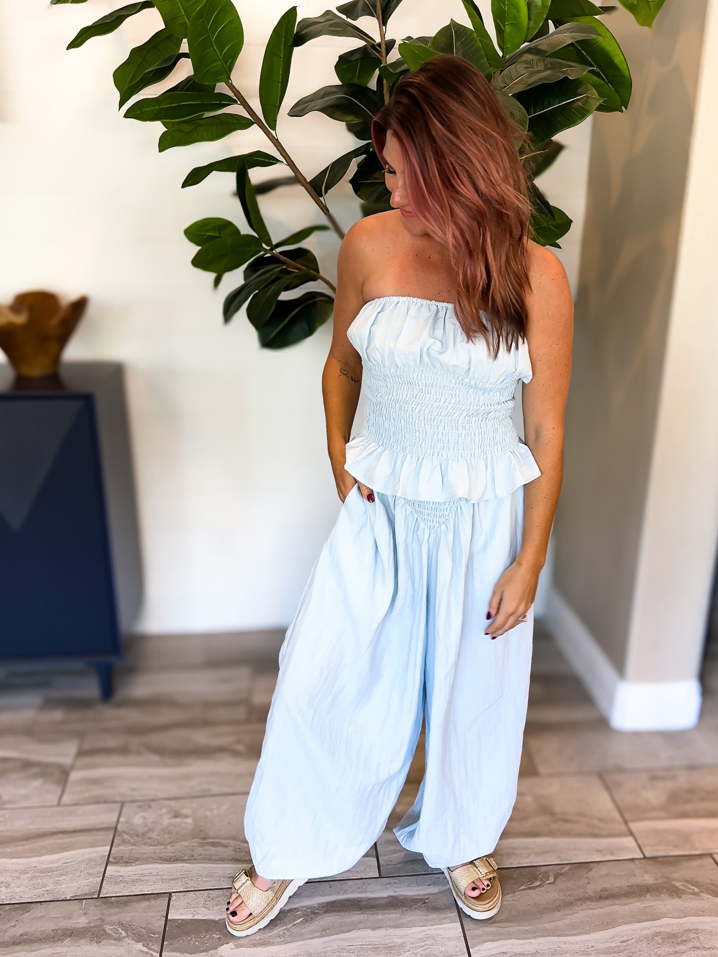 Smocked Wide Leg Pant Set