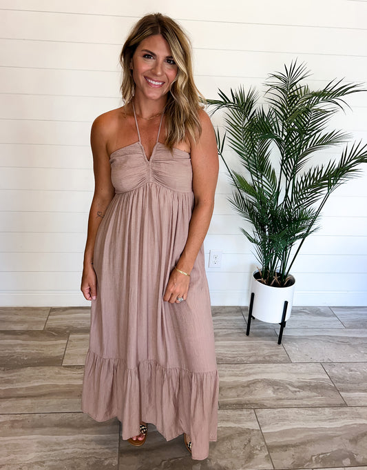 Flowy Halter Tiered Maxi Dress