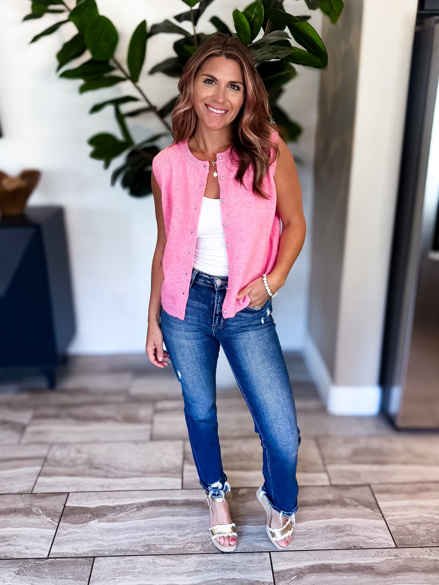Button Down Sleeveless Sweater Vest