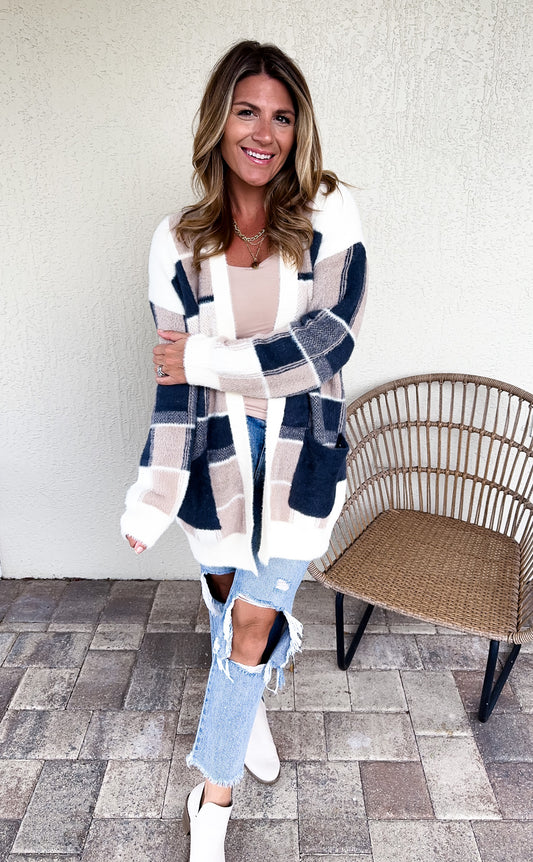 Checker Motif Longline Cardigan