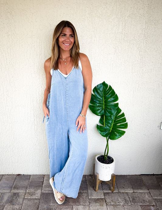 Wide Leg Denim Jumpsuit