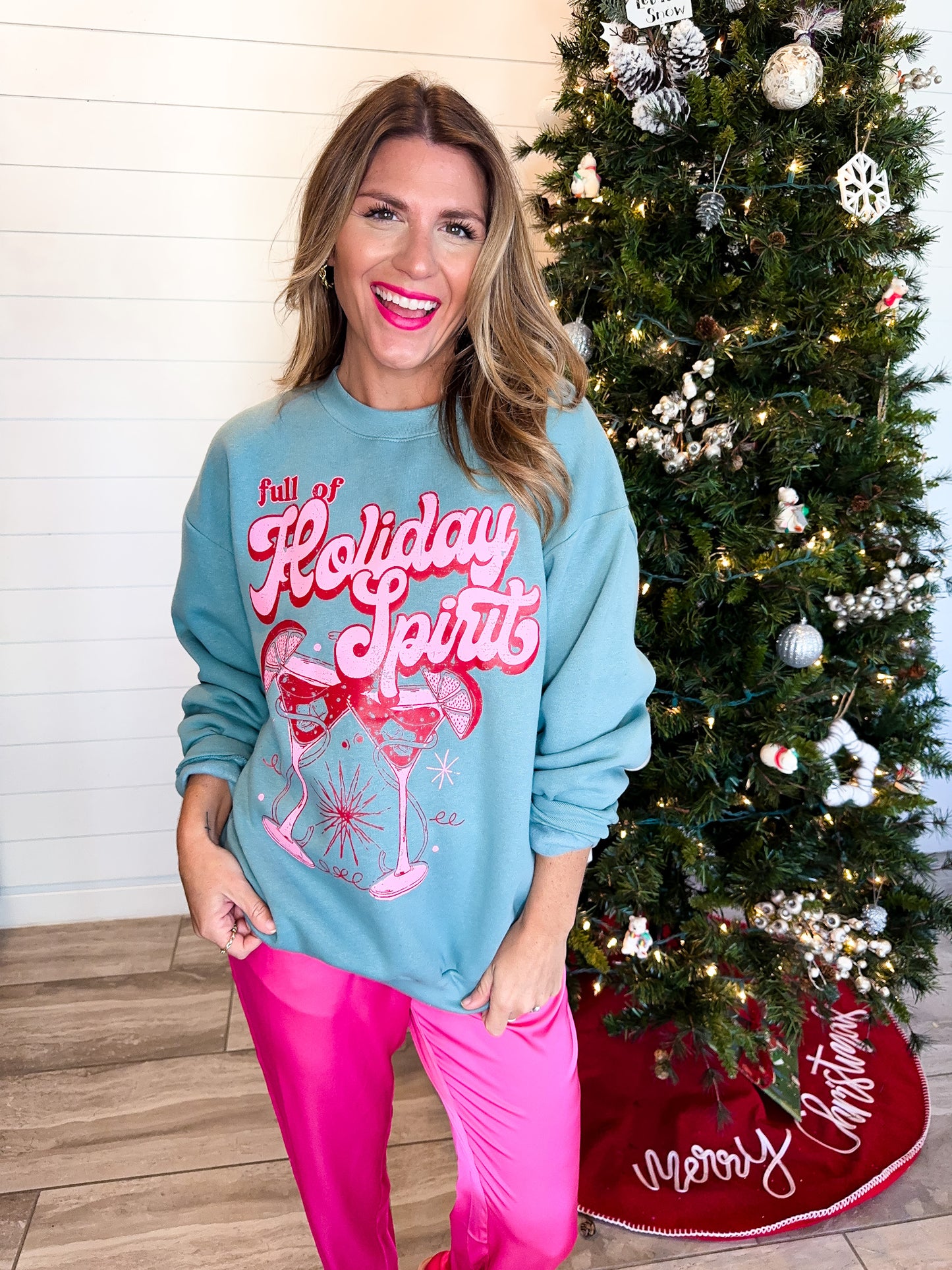 Full of Holiday Spirit Oversized Vintage Crew