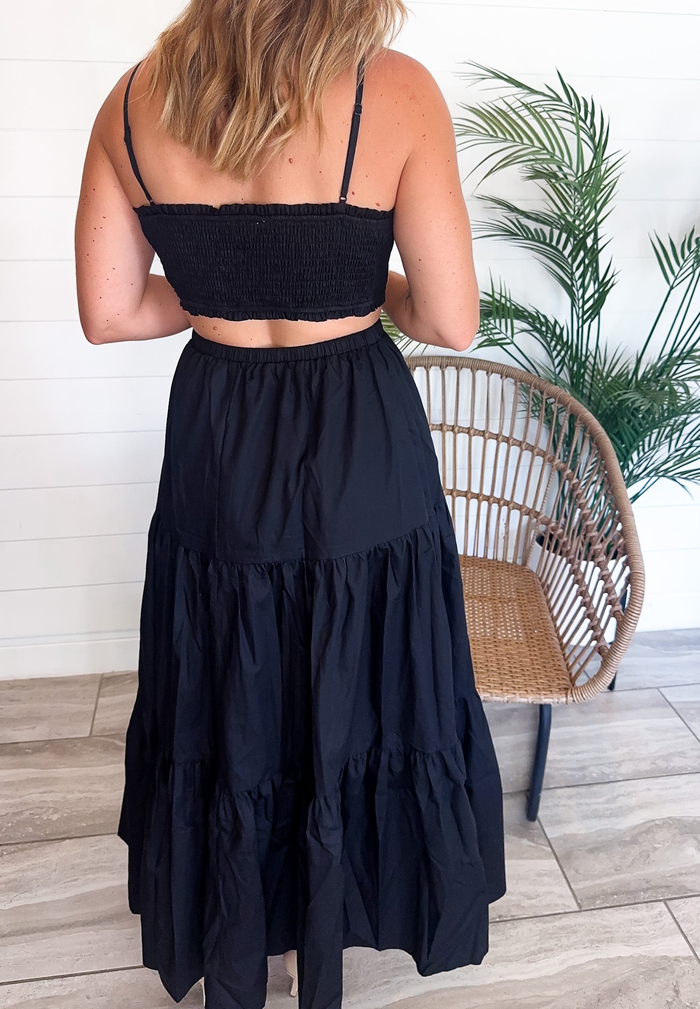 Embroidered Tiered Maxi Skirt Set.
