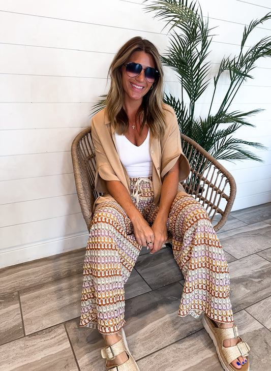 Abstract Crochet Wide-Leg Knit Pants