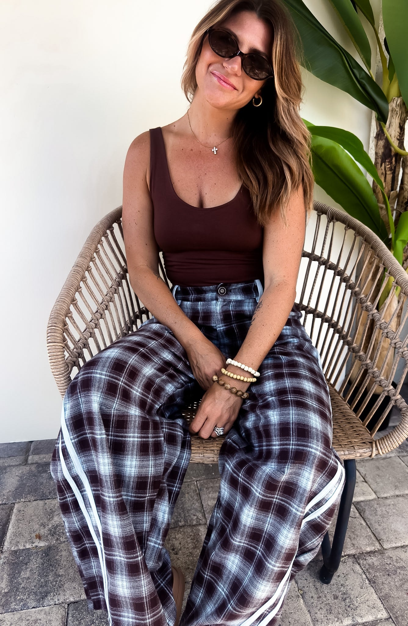 Plaid Wide-Leg Trousers