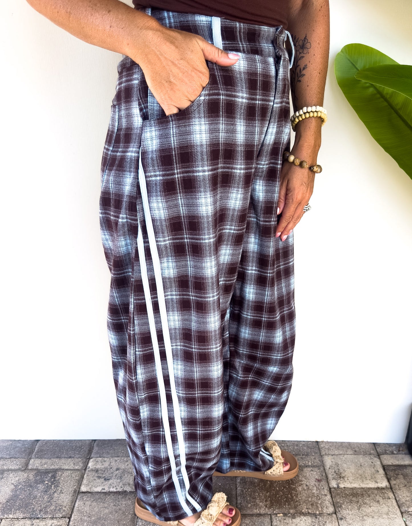 Plaid Wide-Leg Trousers