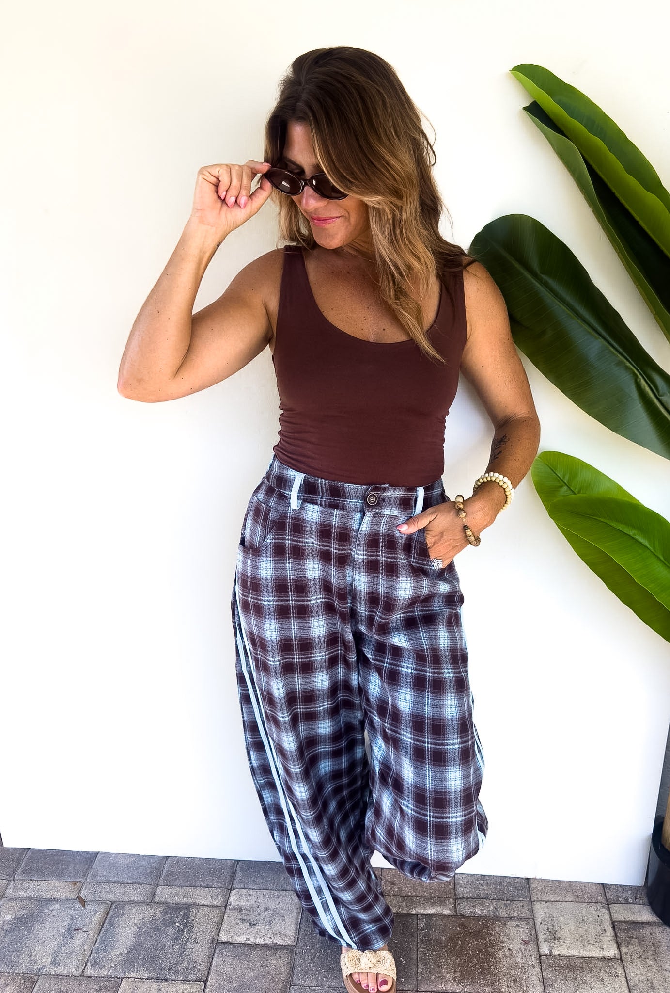Plaid Wide-Leg Trousers