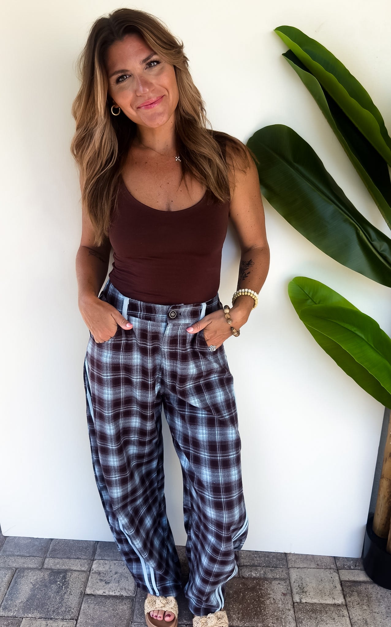 Plaid Wide-Leg Trousers