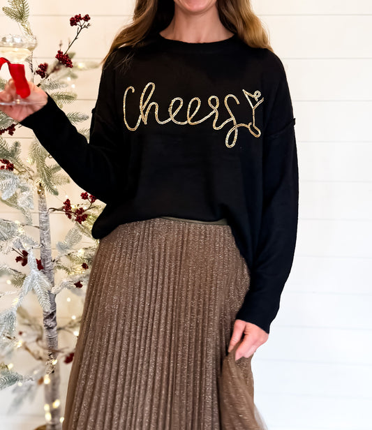 Cheers Beaded Long Sleeve Sweater